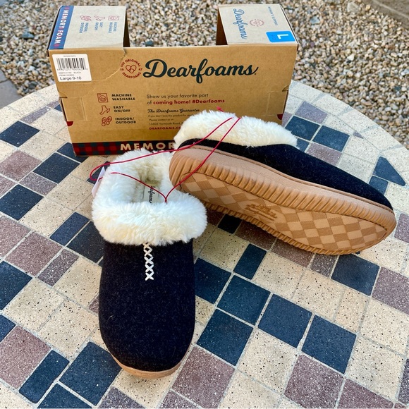 NWT Dearfoams slipper NIB faux fur lined, black & white - Picture 5 of 6